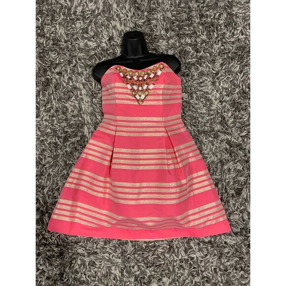 Lilly Pulitzer Strapless Pink and Gold Dress size 6 - Picture 1 of 7